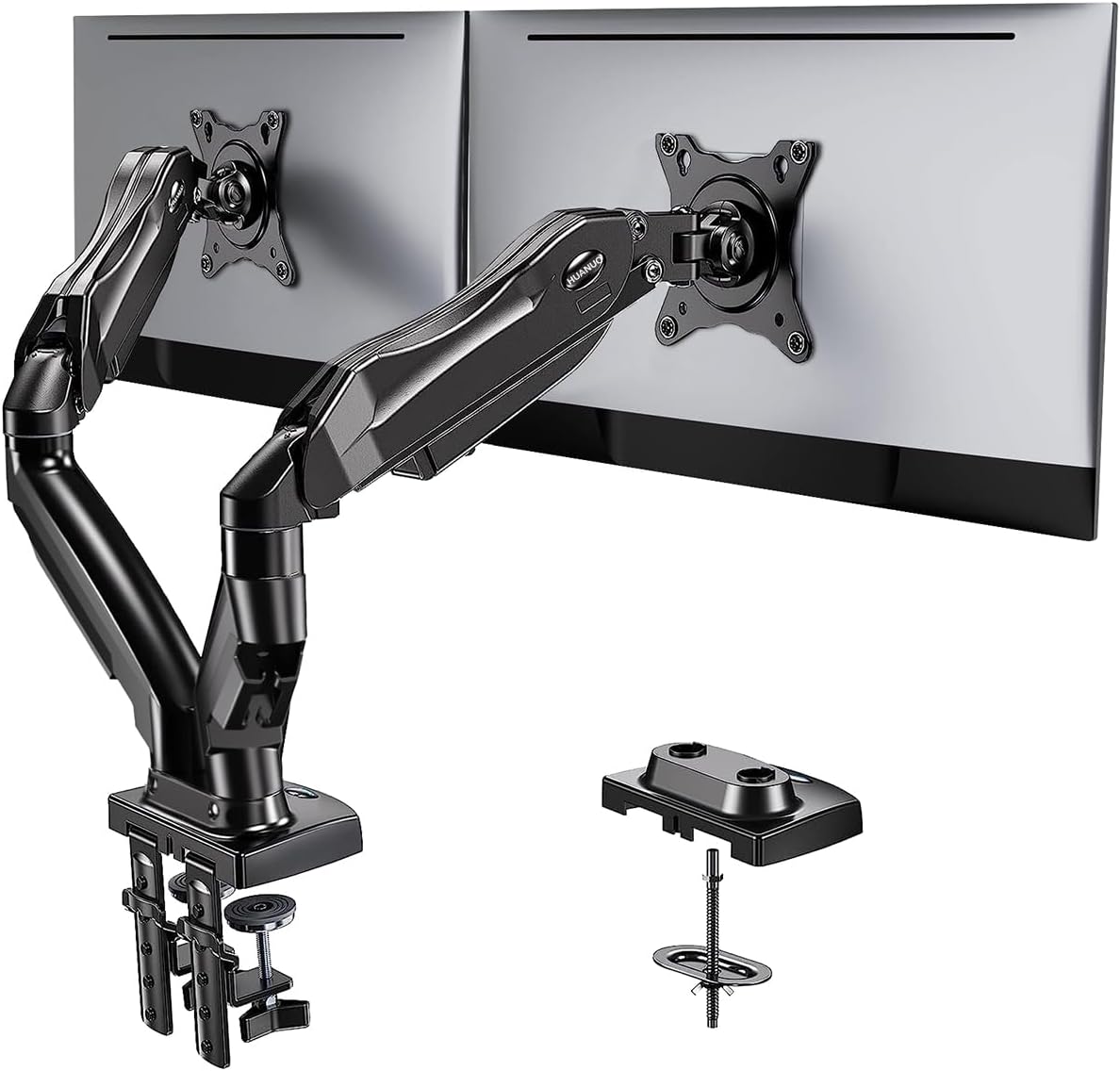 Dual Monitor Stand - Full Adjustable Monitor Desk Mount Swivel Vesa Bracket with C Clamp, Grommet Mounting Base for 13 to 32 Inch Computer Screens - Each Arm Holds 4.4 to 19.8Lbs