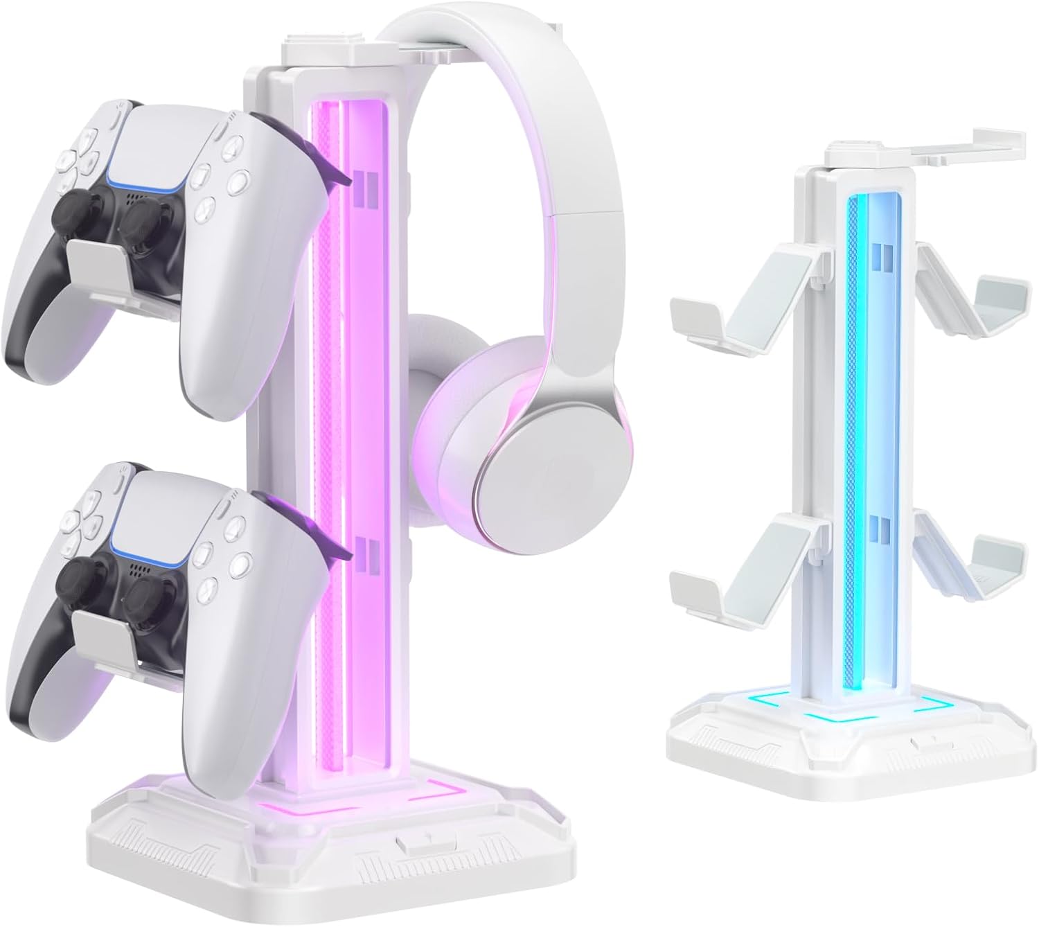 RGB Headset Stand with 9 Light Modes - Controller Holder for Desk - Rotatable Headphone Stand & Detachable Controller Hook for PC Earphone Accessories(Black)