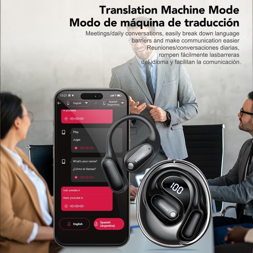 MS190 AI Translation Earbuds Real Time, 135 Language Translator Earbuds with APP, Open Ear OWS Translating Headphones, Audifonos Traductores Inglés Espanol Fit Ios and Android