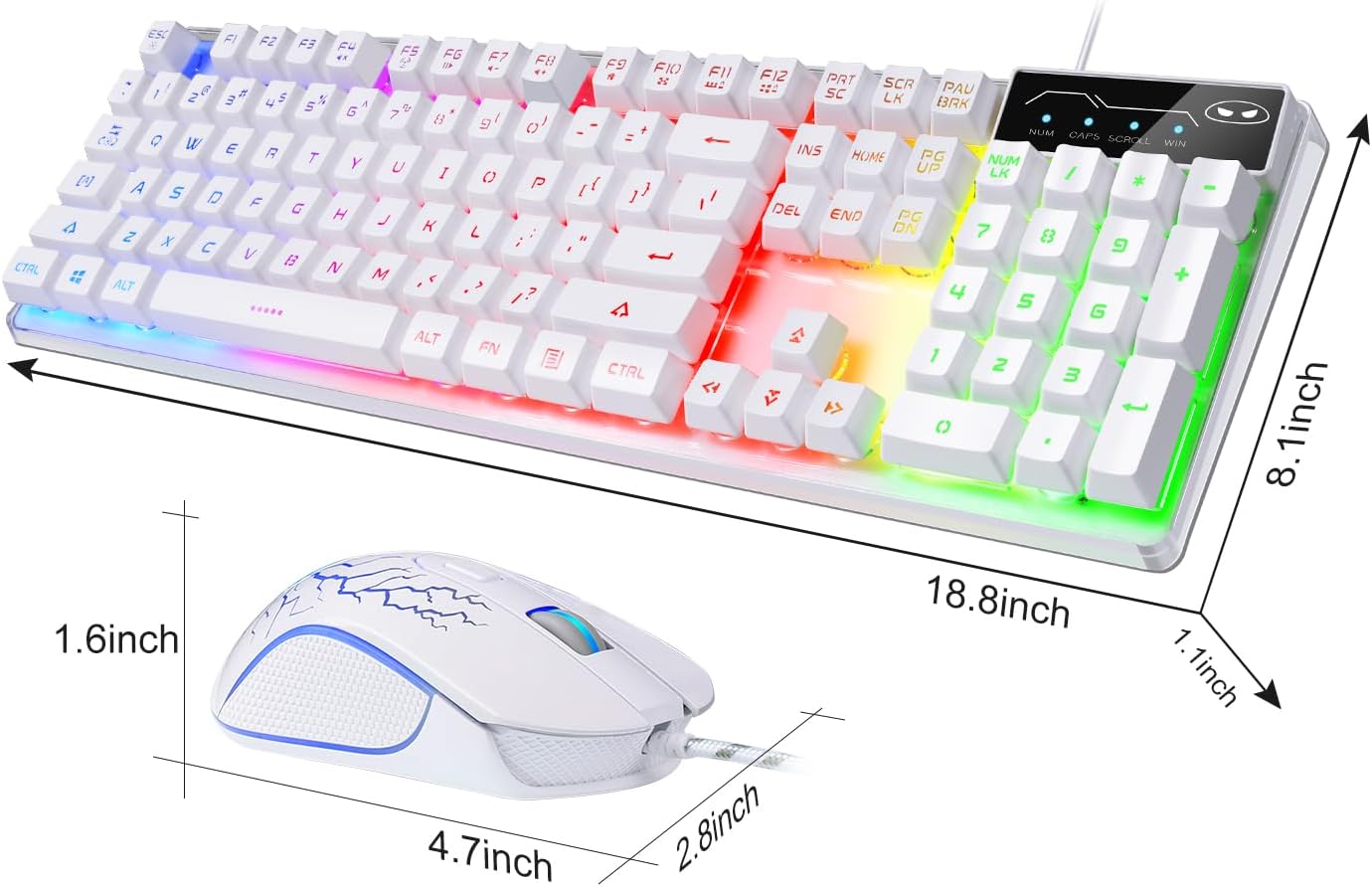 Gaming Keyboard and Mouse Combo, K1 RGB LED Backlit Keyboard with 104 Key Computer PC Gaming Keyboard for Pc/Laptop(White)