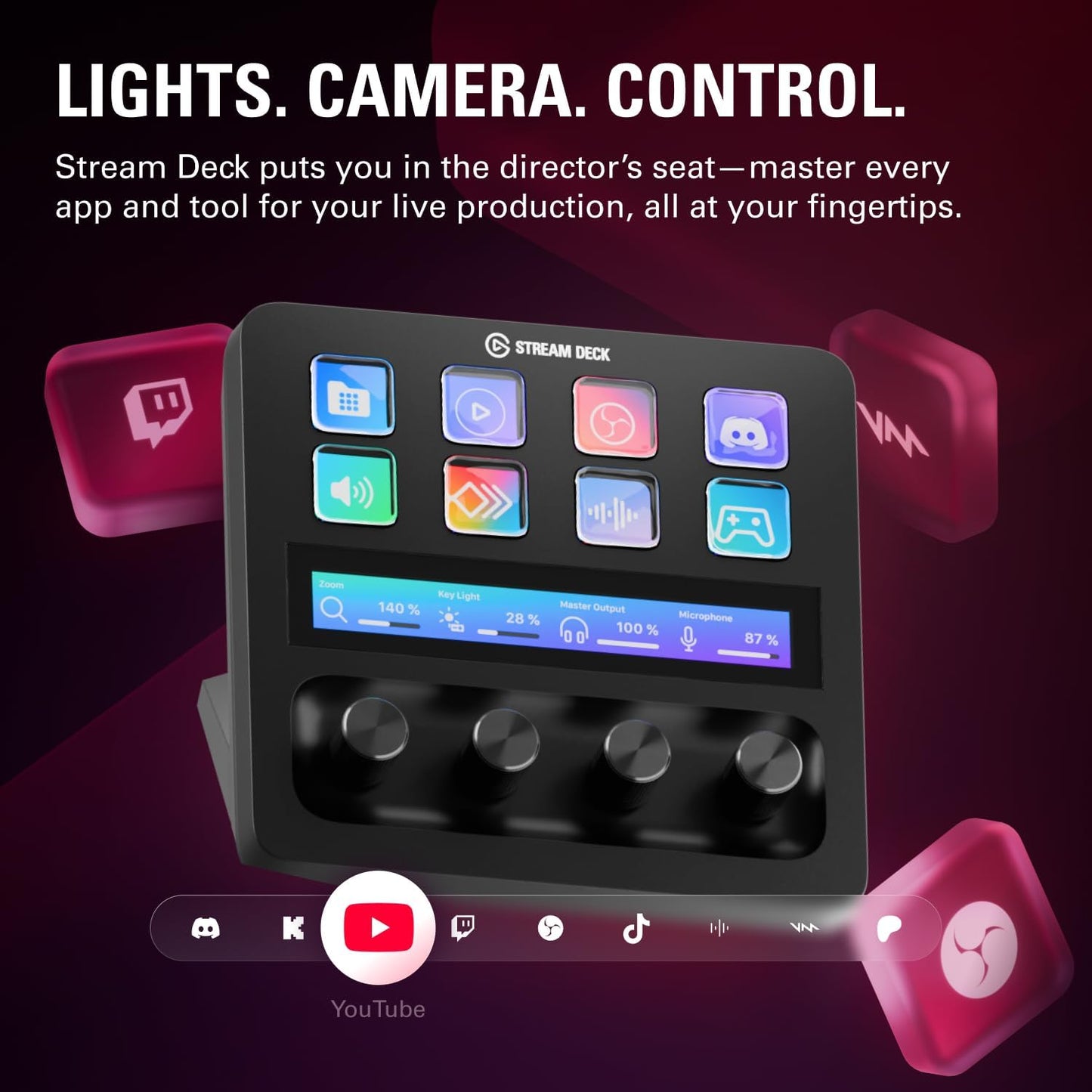 Stream Deck +, Audio Mixer, Production Console and Studio Controller for Content Creators, Streaming, Gaming, with Customizable Touch Strip Dials and LCD Keys, Works with Mac and PC
