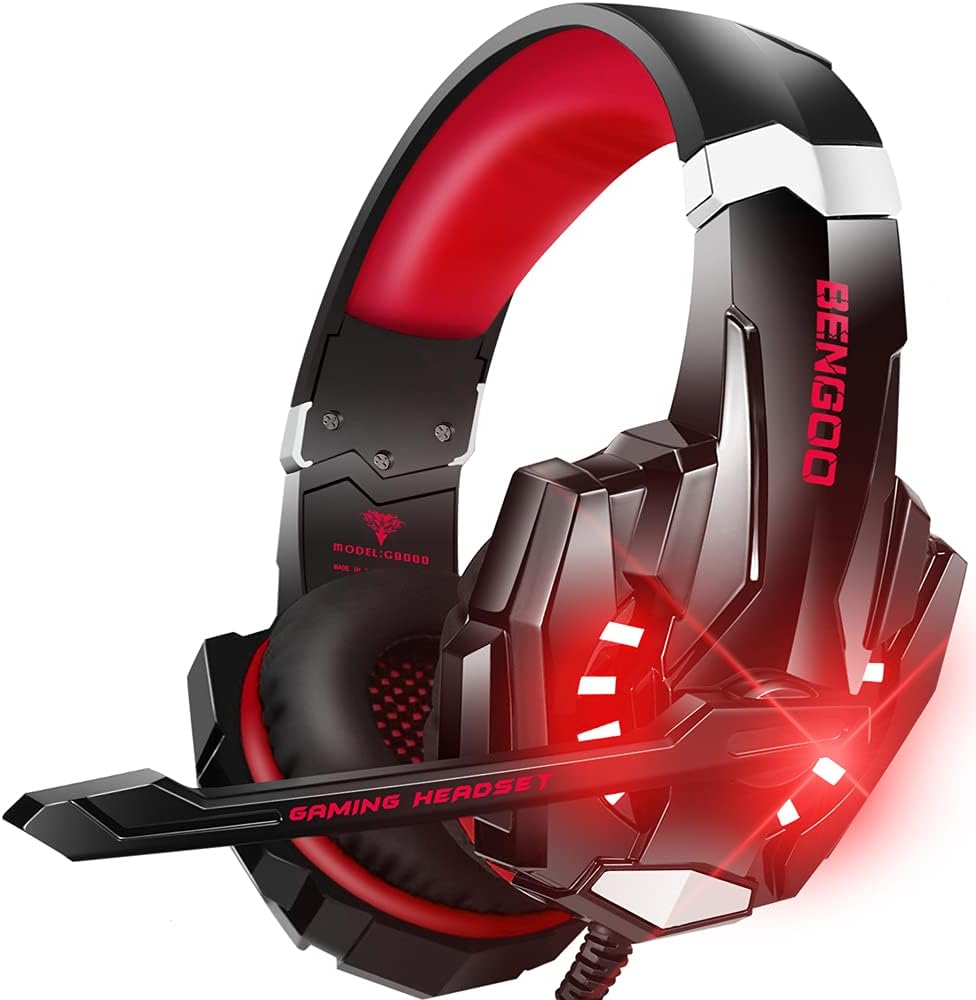 G9000 Stereo Gaming Headset for PS4 PC Xbox One PS5 Controller, Noise Cancelling over Ear Headphones with Mic, LED Light, 7.1 Surround Sound, Soft Memory Earmuffs for Nintendo Xbox Series X|S
