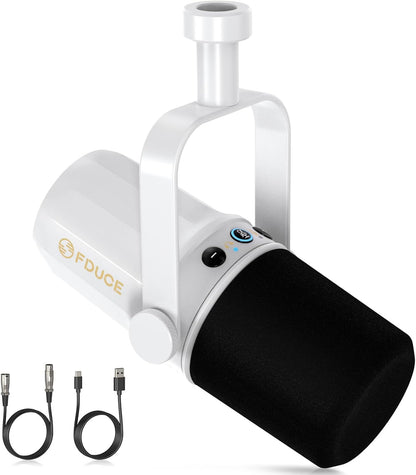 Dynamic Microphone, XLR/USB Podcast Recording PC Microphone for Vocal Voice-Over Streaming, Studio Metal Mic with Mute, Headphone Jack, Monitoring Volume Control, with Boom Arm (SL40+)