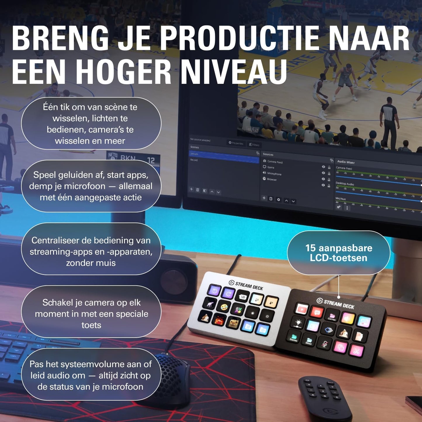 Stream Deck MK.2 White – Studio Controller, 15 Macro Keys, Trigger Actions in Apps and Software like OBS, Twitch, ​Youtube and More, Works with Mac and PC