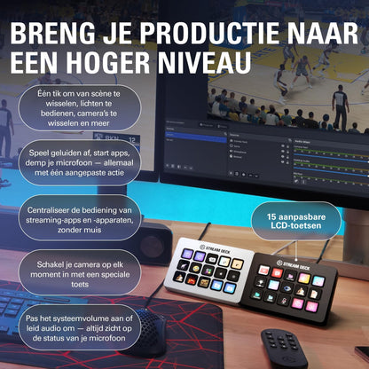 Stream Deck MK.2 White – Studio Controller, 15 Macro Keys, Trigger Actions in Apps and Software like OBS, Twitch, ​Youtube and More, Works with Mac and PC
