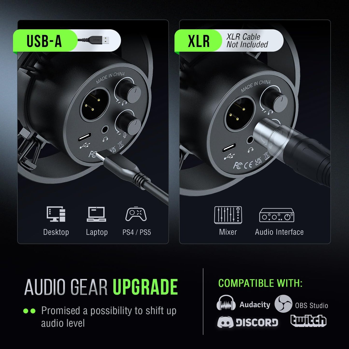 K688 Podcast Microphone Kit, USB/XLR Dynamic Microphone with Boom Arm for PC/XLR Mixer, Gaming Mic with Mute Button, Headphone Jack for Vocal, Voice-Over, Streaming, Music Recording -K688CT