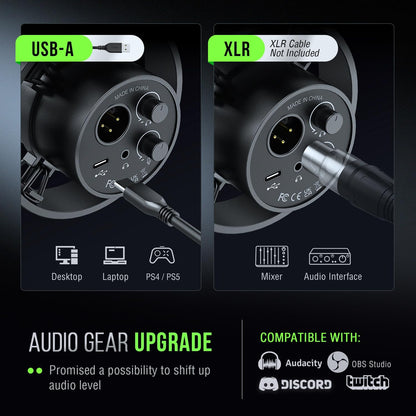 K688 Podcast Microphone Kit, USB/XLR Dynamic Microphone with Boom Arm for PC/XLR Mixer, Gaming Mic with Mute Button, Headphone Jack for Vocal, Voice-Over, Streaming, Music Recording -K688CT