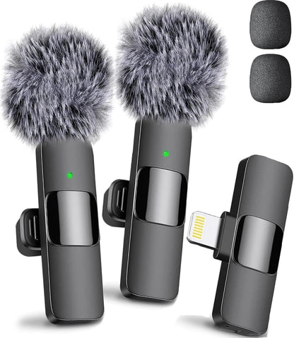 (Latest Model) - Wireless Mini Microphone for Iphone, Ipad, Android - 2 Pack Lavalier Microphone for Video Recording - Iphone Mic Crystal Clear Recording with USB-C for Content Creators