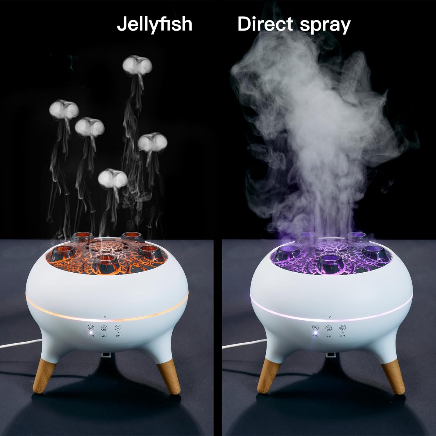 Essential Oil Diffuser 250Ml,Jellyfish Diffuser Volcano Diffuser Air Humidifiers Dynamic Sound Pickup Ultrasonic Aromatherapy Remote Control 7-Color Lights for Home Bedroom Office Hotel(White)