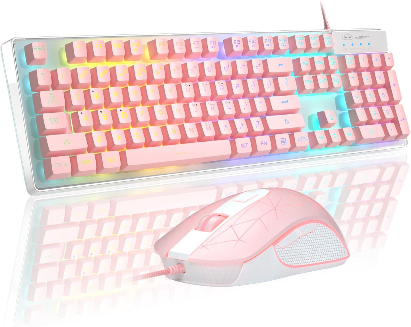 Gaming Keyboard and Mouse Combo, K1 RGB LED Backlit Keyboard with 104 Key Computer PC Gaming Keyboard for Pc/Laptop(White)
