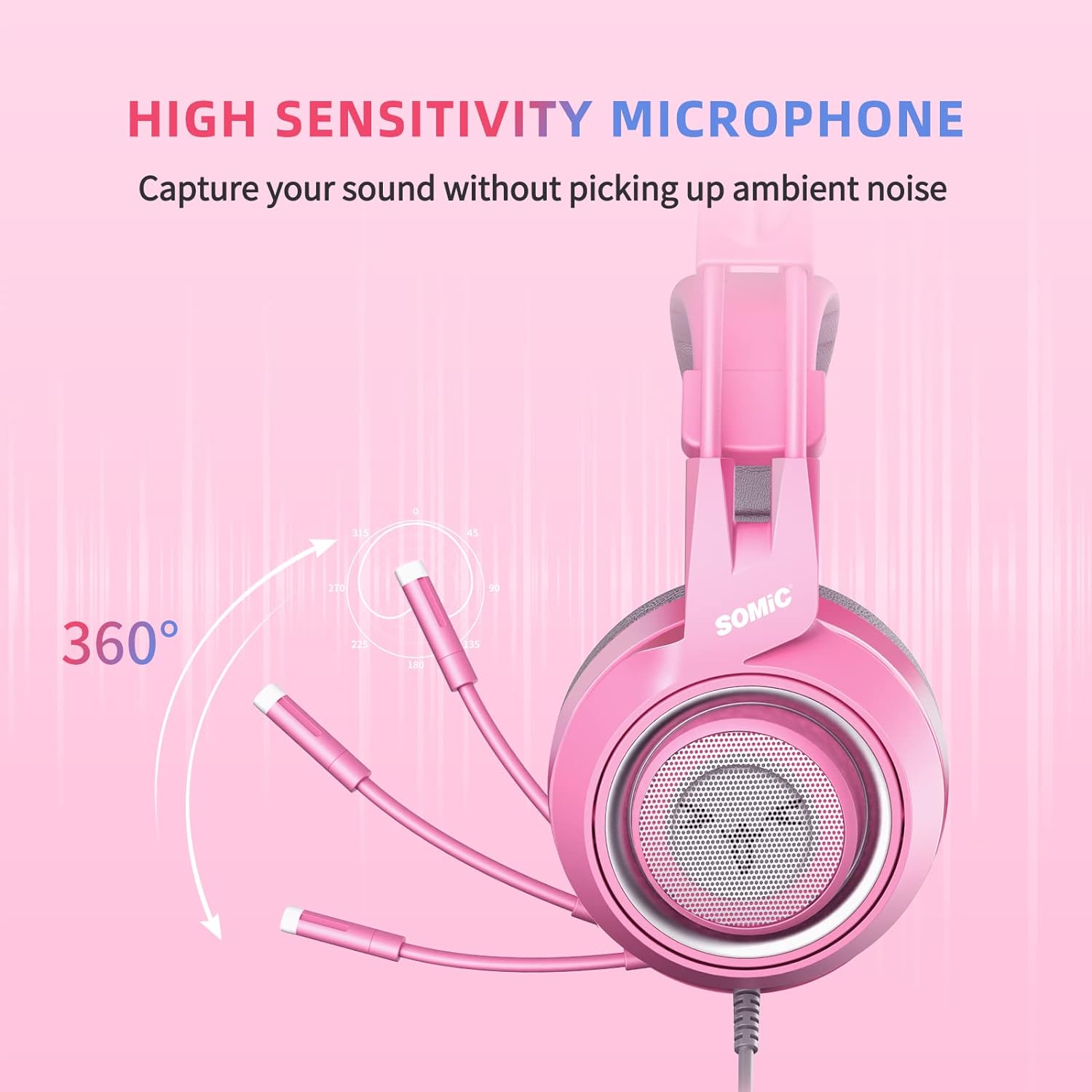 G951S Pink Stereo Gaming Headset with Mic for PS4, Xbox One, PC, Mobile Phone, 3.5MM Sound Detachable Cat Ear Headphones Lightweight Self-Adjusting over Ear Headphones for Women