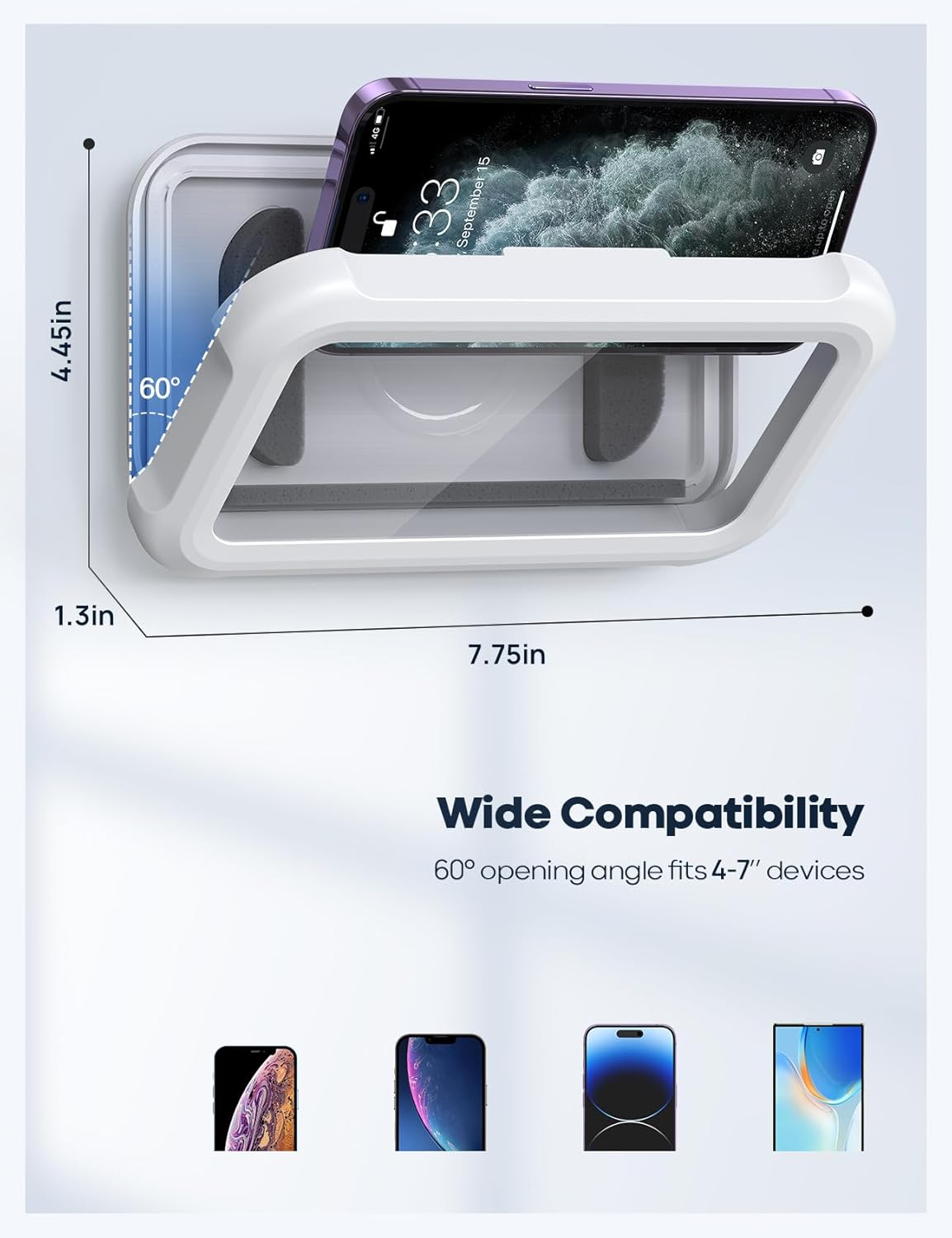 Shower Phone Holder Waterproof - 480° Rotatable Retractable Adjustable Shower Iphone Case Holder, Bathroom Wall Phone Mount Stand Water Proof anti Fog Case, Accessories for 4-7" Cellphones