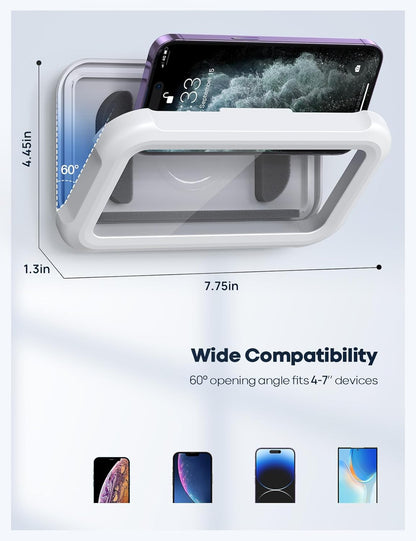 Shower Phone Holder Waterproof - 480° Rotatable Retractable Adjustable Shower Iphone Case Holder, Bathroom Wall Phone Mount Stand Water Proof anti Fog Case, Accessories for 4-7" Cellphones