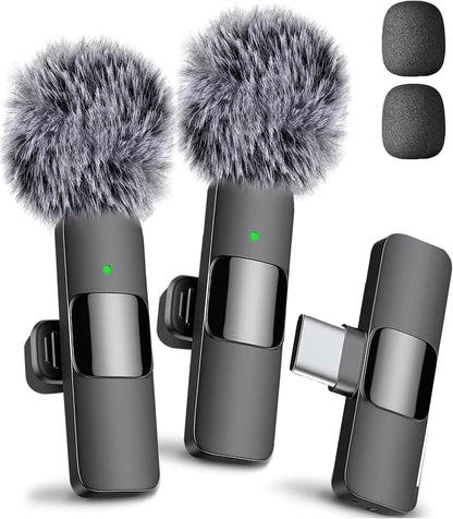 (Latest Model) - Wireless Mini Microphone for Iphone, Ipad, Android - 2 Pack Lavalier Microphone for Video Recording - Iphone Mic Crystal Clear Recording with USB-C for Content Creators