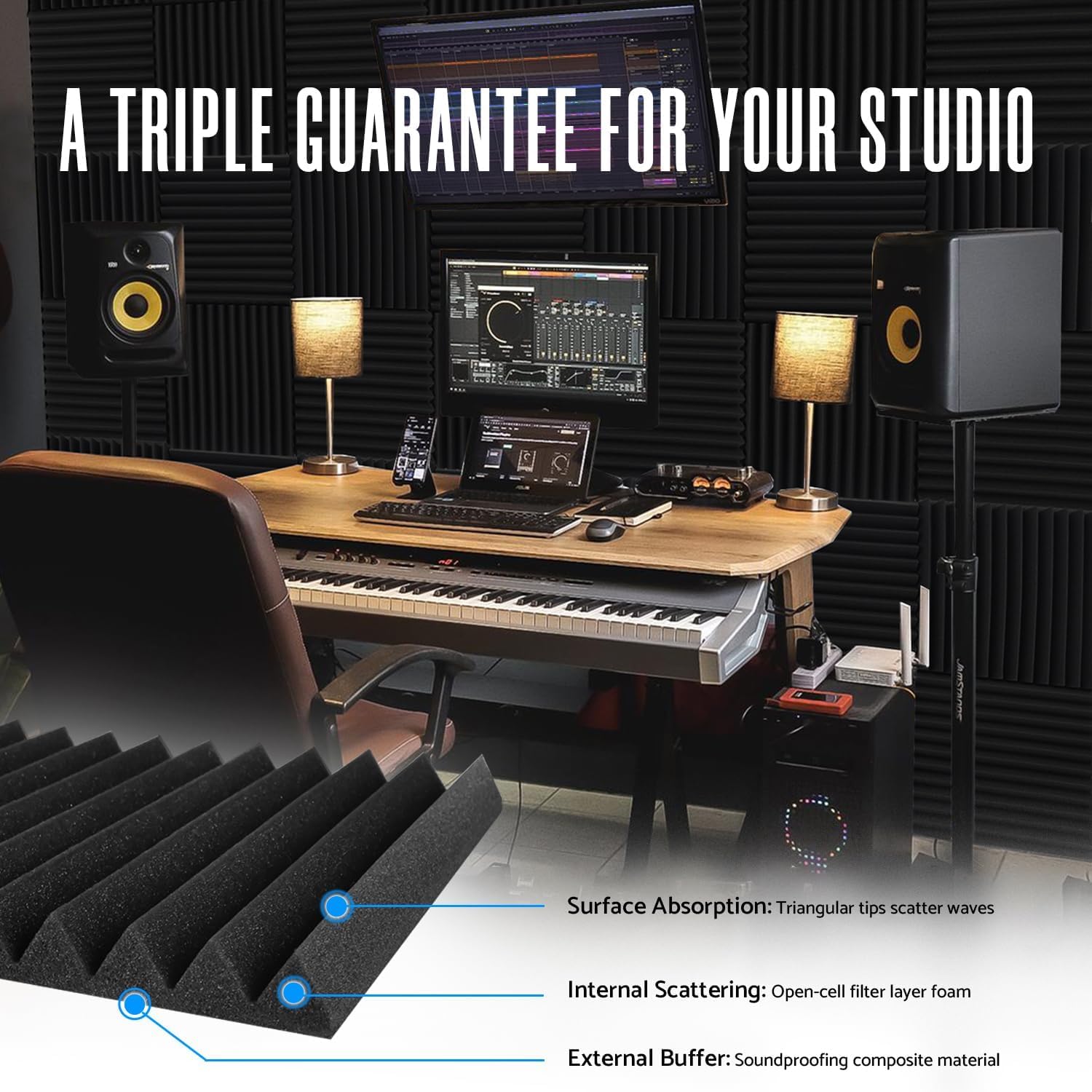 Knightsacoustic 52 Pack Acoustic Foam Panels 1 X 12 X 12 Inches Sound Proof Foam Panels for Walls High Density Studio Wedge Soundproof Wall Panels Sound Proofing Acoustic Panels1