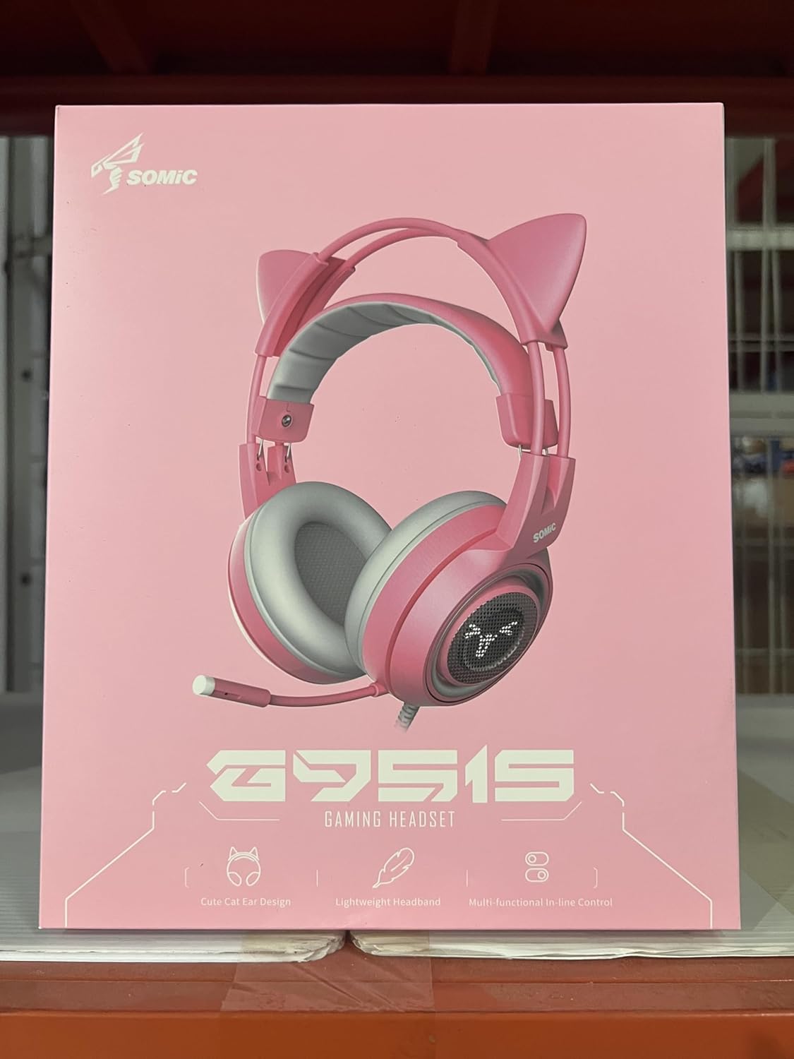 G951S Pink Stereo Gaming Headset with Mic for PS4, Xbox One, PC, Mobile Phone, 3.5MM Sound Detachable Cat Ear Headphones Lightweight Self-Adjusting over Ear Headphones for Women