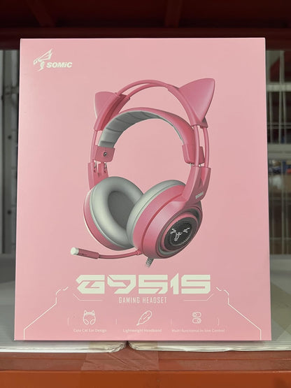 G951S Pink Stereo Gaming Headset with Mic for PS4, Xbox One, PC, Mobile Phone, 3.5MM Sound Detachable Cat Ear Headphones Lightweight Self-Adjusting over Ear Headphones for Women