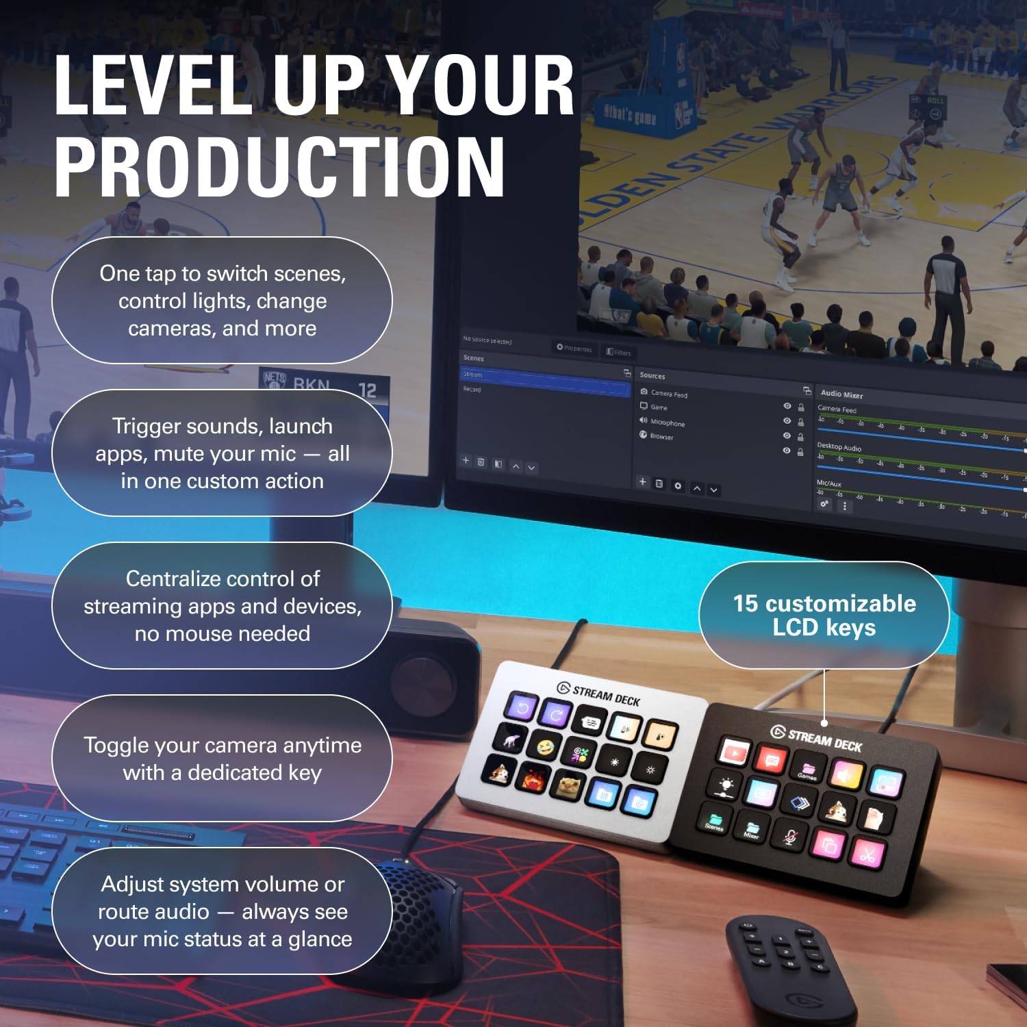 Stream Deck MK.2 – Studio Controller, 15 Macro Keys, Trigger Actions in Apps and Software like OBS, Twitch, ​Youtube and More, Works with Mac and PC