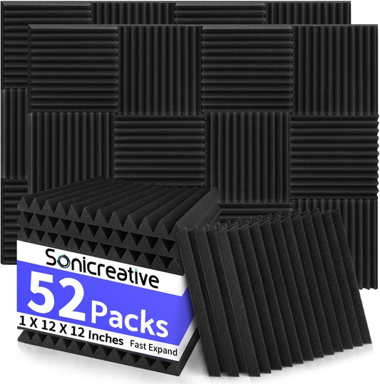 Knightsacoustic 52 Pack Acoustic Foam Panels 1 X 12 X 12 Inches Sound Proof Foam Panels for Walls High Density Studio Wedge Soundproof Wall Panels Sound Proofing Acoustic Panels1
