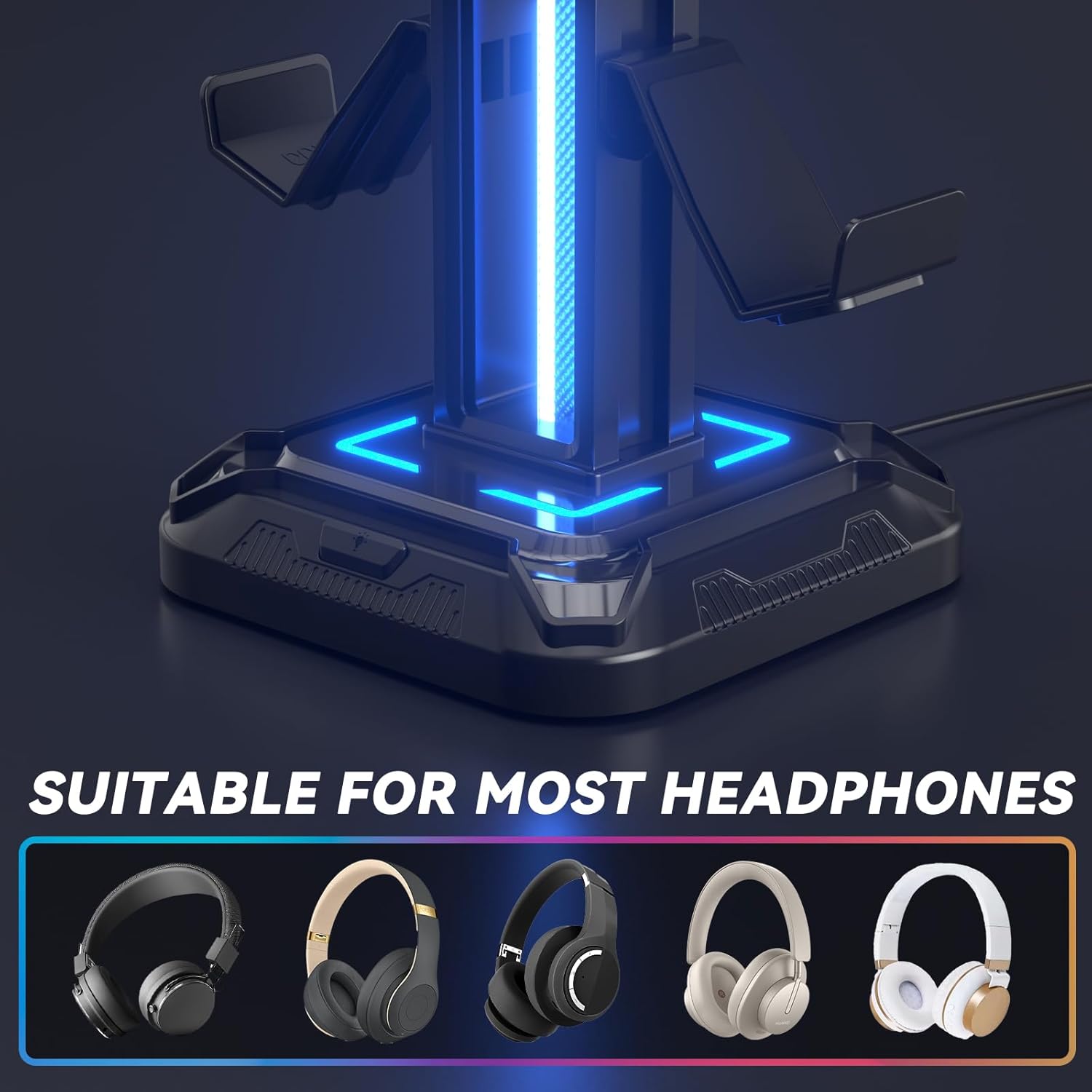Headset Stand with 9 Light Modes - Detachable Controller Holder for Desk - Rotatable Headphone Stand & Controller Hook Hanger for PC Earphone Gaming Accessories