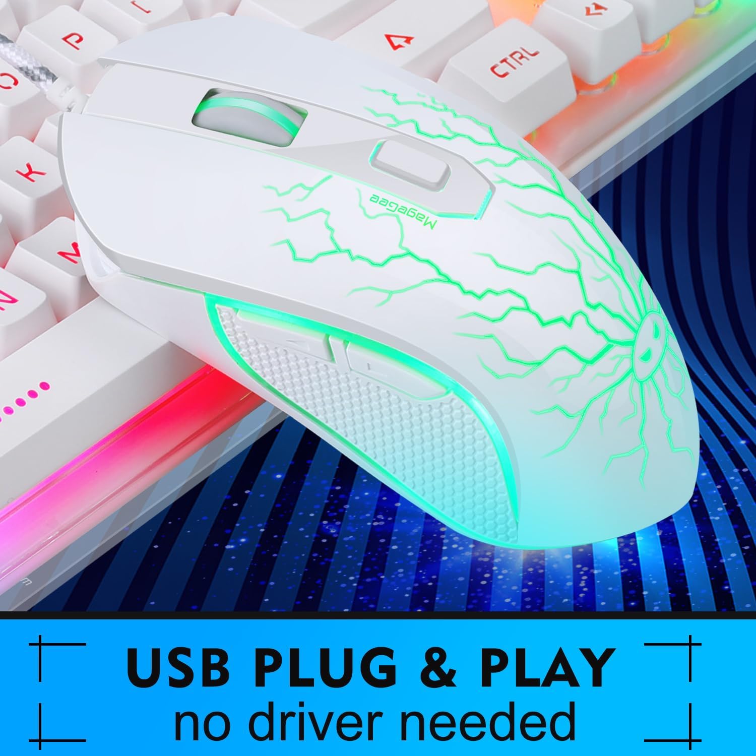 Gaming Keyboard and Mouse Combo, K1 RGB LED Backlit Keyboard with 104 Key Computer PC Gaming Keyboard for Pc/Laptop(White)