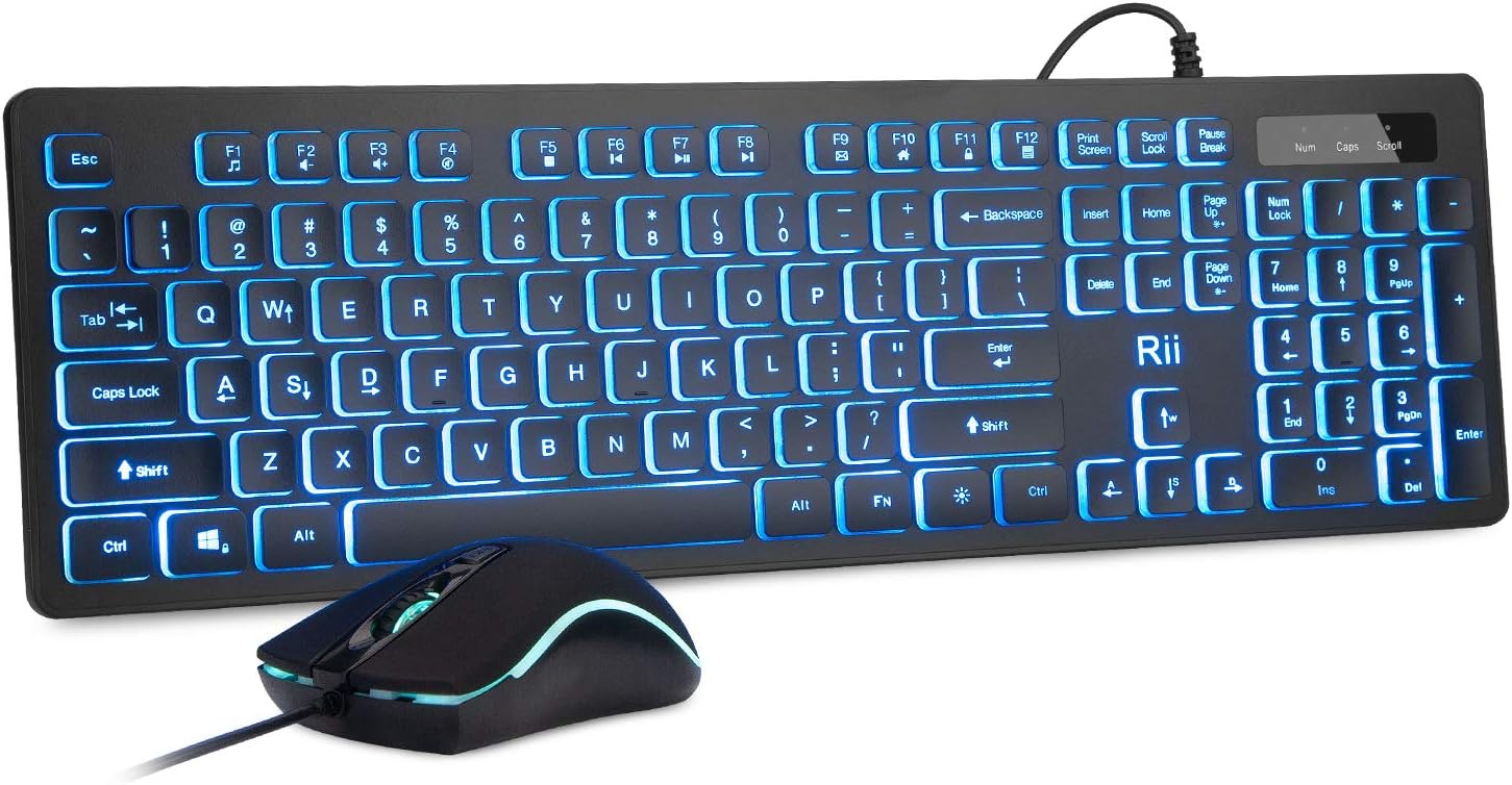 Three Colors Backlit Keyboard and Mouse, Wired Keyboard and Mouse Combo, USB Keyboard and Mouse Set,Quiet Input Gaming Keyboard,Optical RGB Mouse for School,Office,Business and Gaming