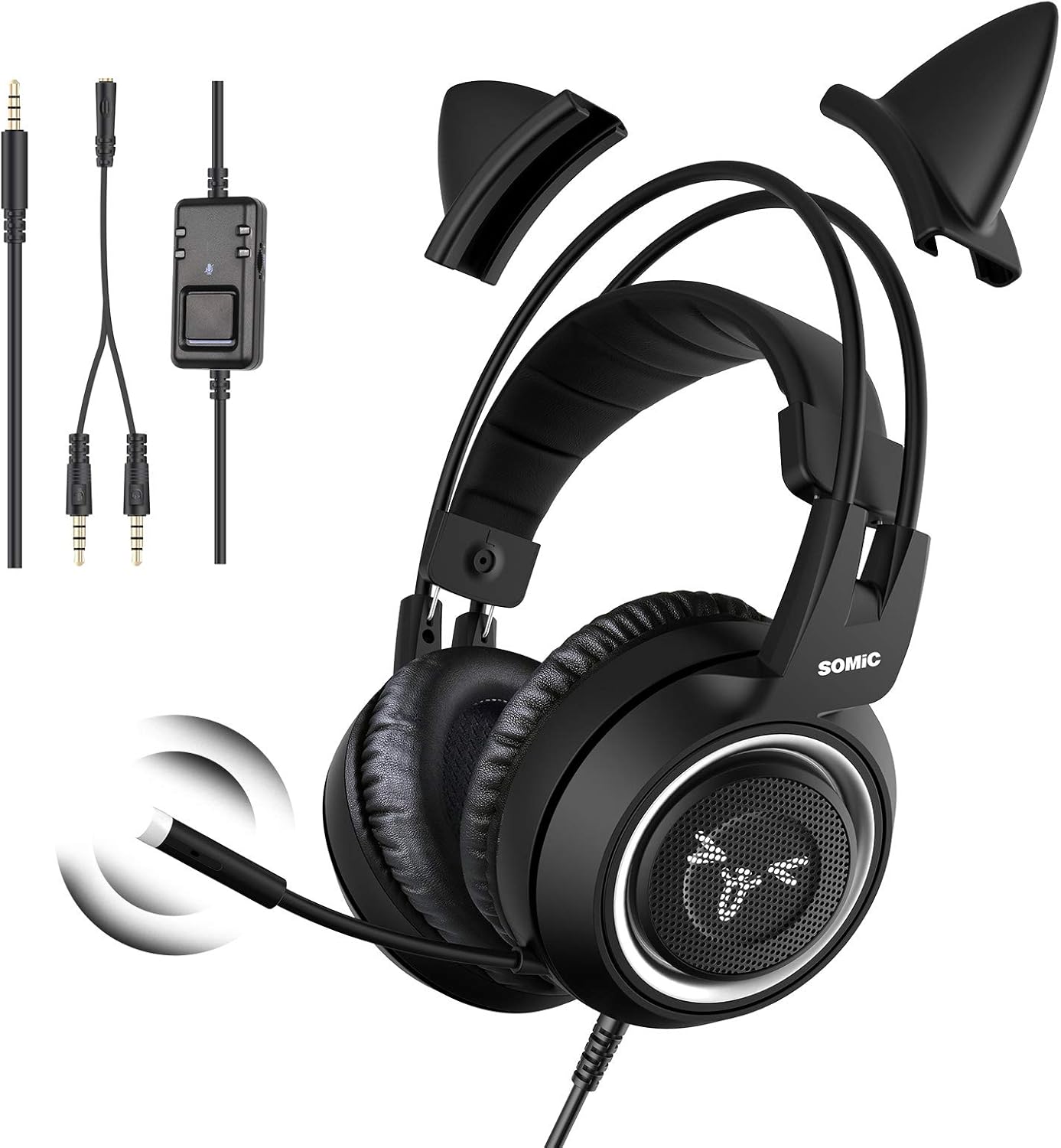 G951S Pink Stereo Gaming Headset with Mic for Ps4,Xbox,Pc,Mobile Phone,3.5Mm Noise Reduction Cat Ear Headphones Lightweight over Ear Headphones for Girls
