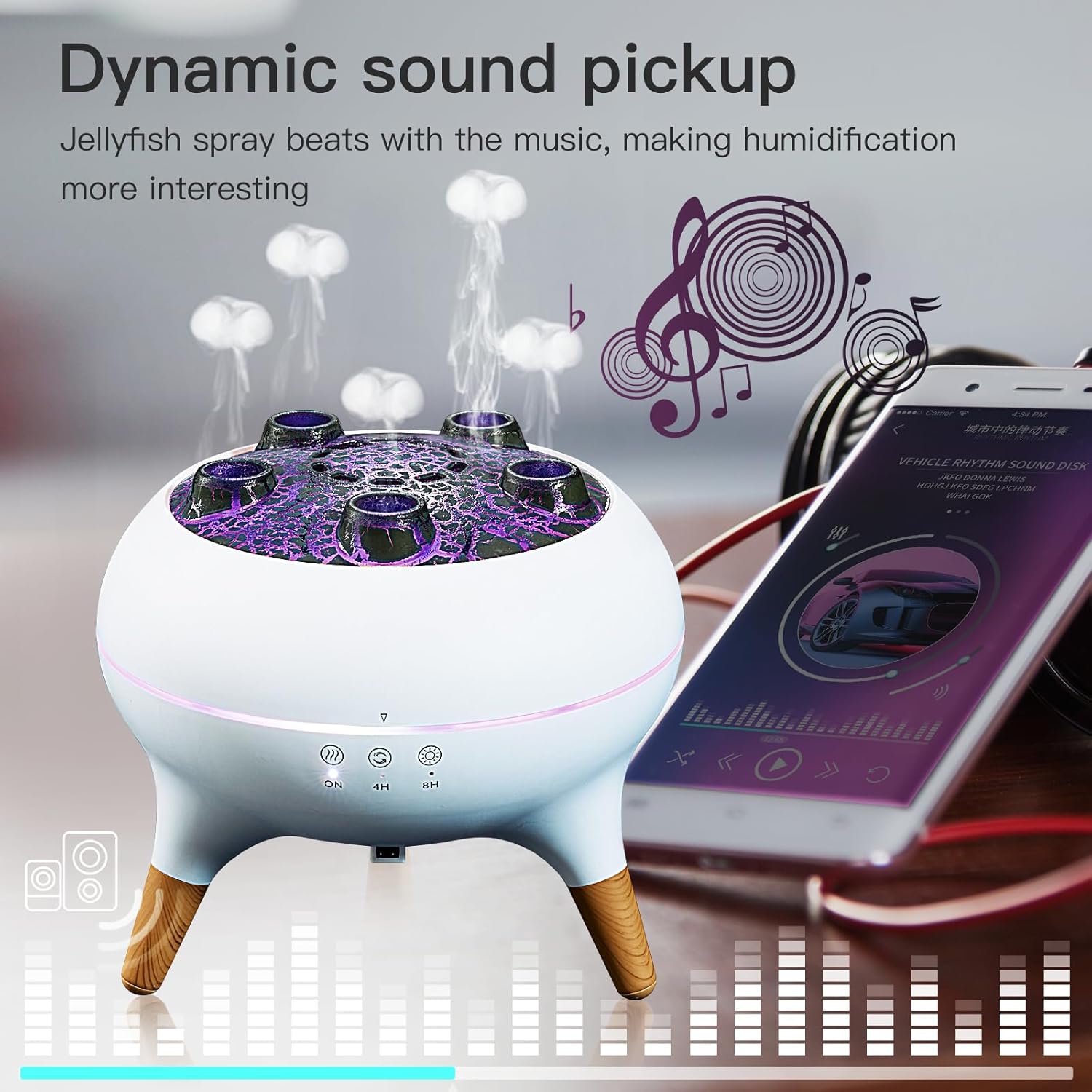 Essential Oil Diffuser 250Ml,Jellyfish Diffuser Volcano Diffuser Air Humidifiers Dynamic Sound Pickup Ultrasonic Aromatherapy Remote Control 7-Color Lights for Home Bedroom Office Hotel(White)