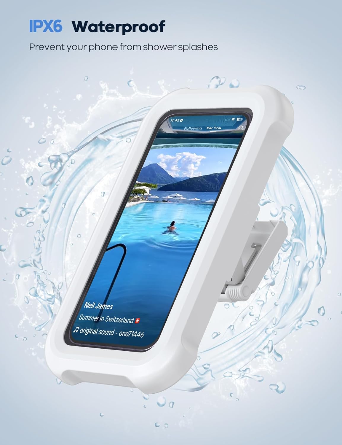 Shower Phone Holder Waterproof - 480° Rotatable Retractable Adjustable Shower Iphone Case Holder, Bathroom Wall Phone Mount Stand Water Proof anti Fog Case, Accessories for 4-7" Cellphones
