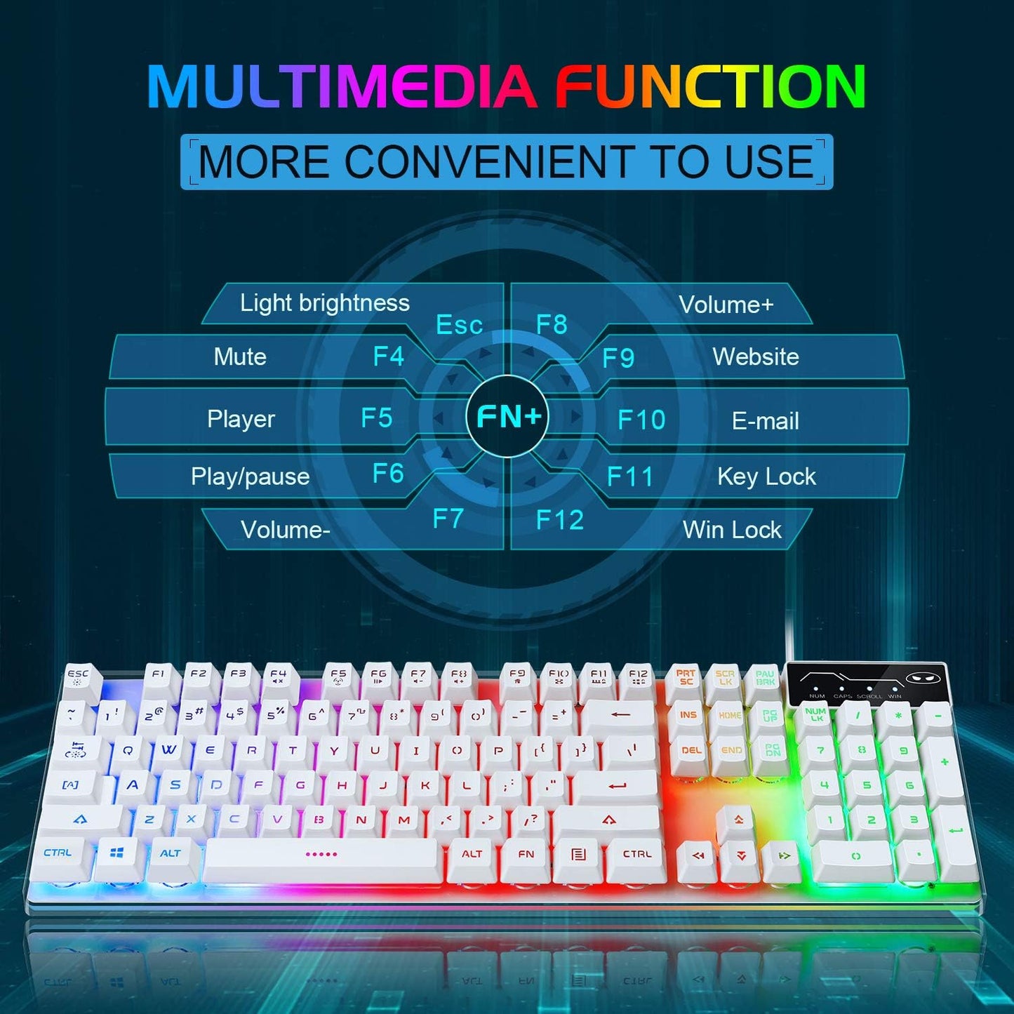 Gaming Keyboard and Mouse Combo, K1 RGB LED Backlit Keyboard with 104 Key Computer PC Gaming Keyboard for Pc/Laptop(White)