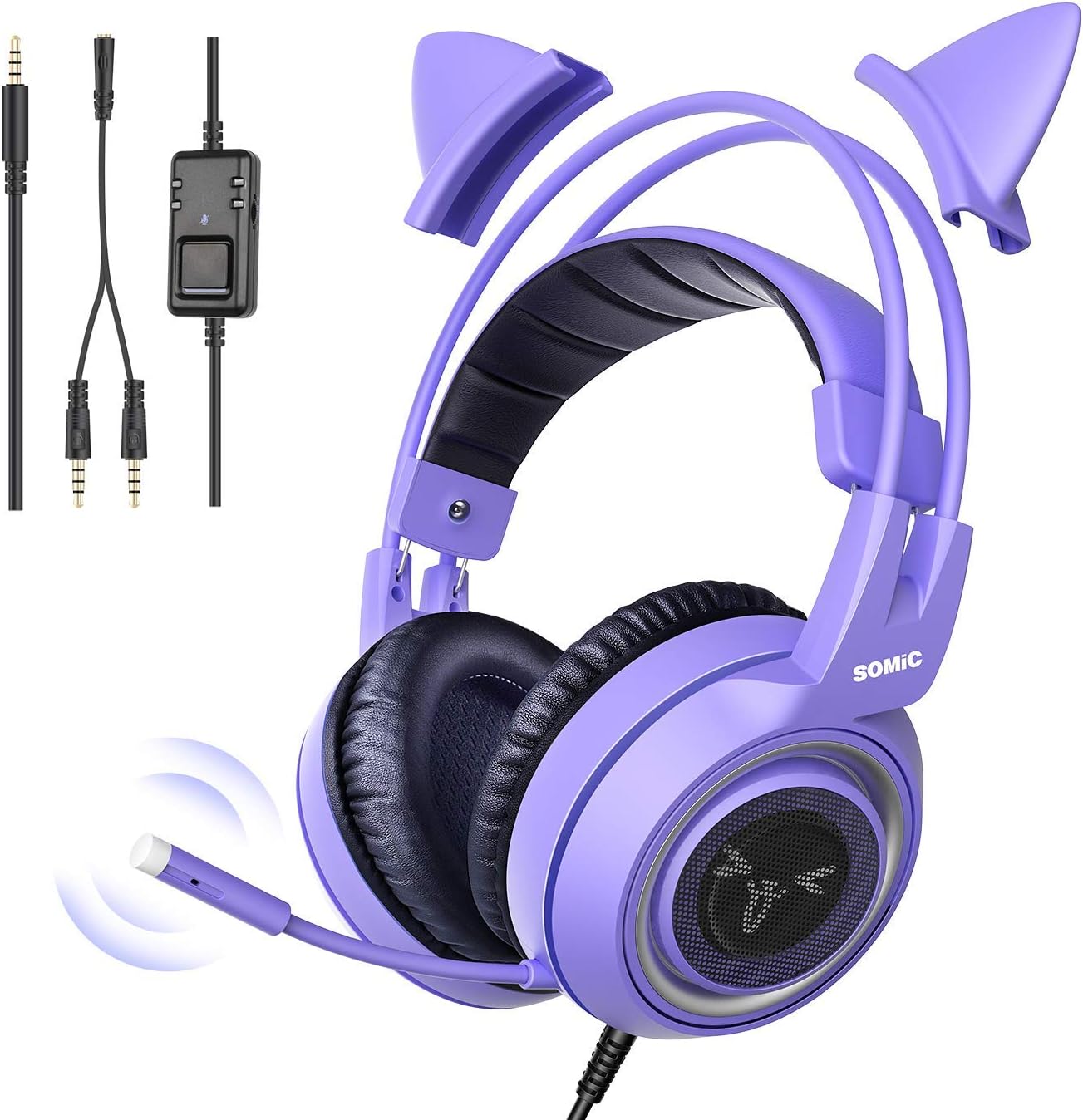 G951S Pink Stereo Gaming Headset with Mic for PS4, Xbox One, PC, Mobile Phone, 3.5MM Sound Detachable Cat Ear Headphones Lightweight Self-Adjusting over Ear Headphones for Women