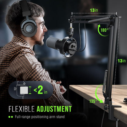 K688 Podcast Microphone Kit, USB/XLR Dynamic Microphone with Boom Arm for PC/XLR Mixer, Gaming Mic with Mute Button, Headphone Jack for Vocal, Voice-Over, Streaming, Music Recording -K688CT