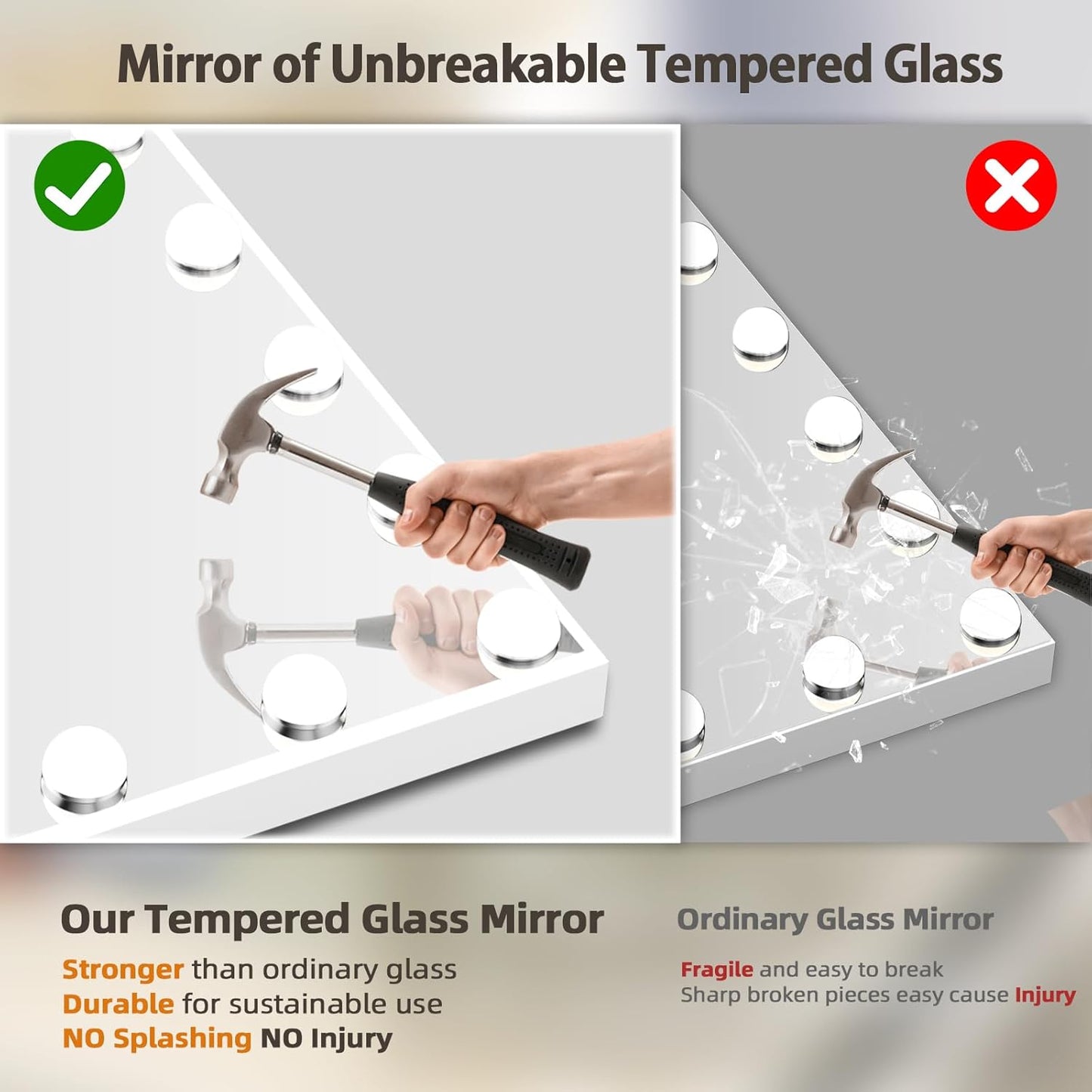 Vanity Mirror with Lights 32''X23'' Tempered Glass Large Hollywood Mirror with 18 Dimmable Bulbs for Makeup Table/Hanging Bluetooth Speaker Mirror with Touch Screen & USB Charge Port