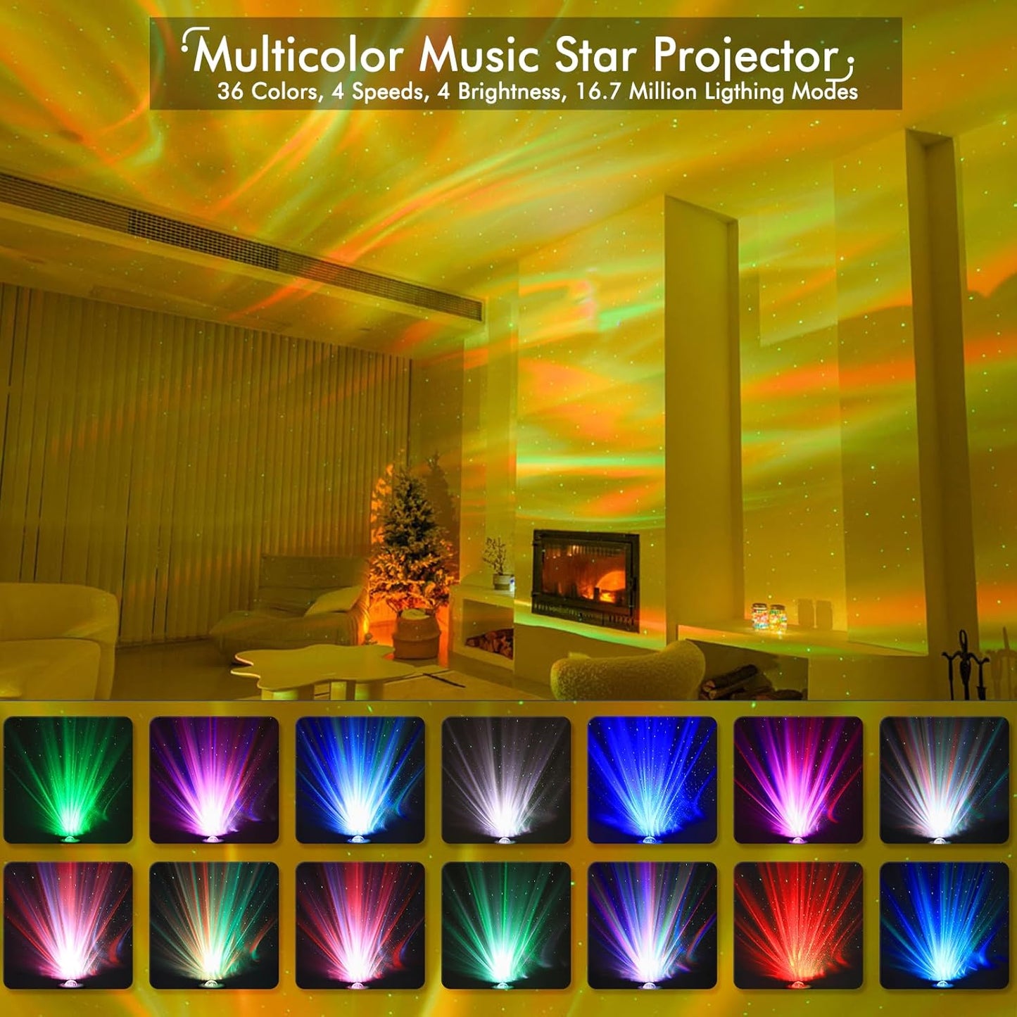 Star Projector Galaxy Projector with 33 Lights, Smart Aurora Lamp Projector 8 White Noise Sound Machine Night Light Projector with Bluetooth Speaker IR Remote Timer for Bedroom/Game Room/Party
