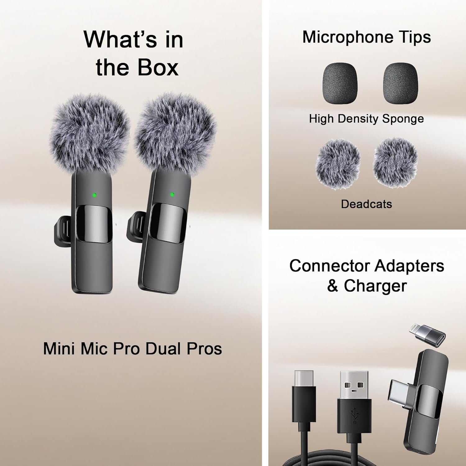 (Latest Model) - Wireless Mini Microphone for Iphone, Ipad, Android - 2 Pack Lavalier Microphone for Video Recording - Iphone Mic Crystal Clear Recording with USB-C for Content Creators