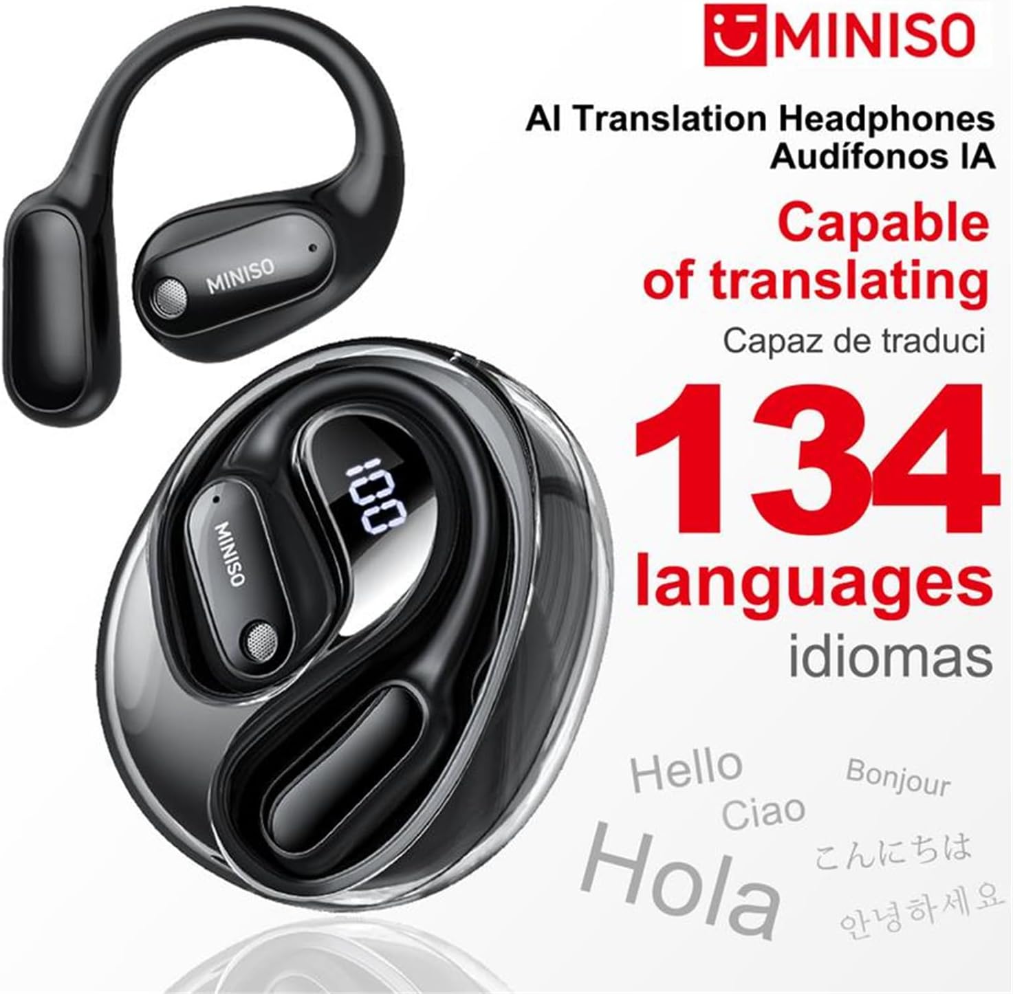 MS190 AI Translation Earbuds Real Time, 135 Language Translator Earbuds with APP, Open Ear OWS Translating Headphones, Audifonos Traductores Inglés Espanol Fit Ios and Android