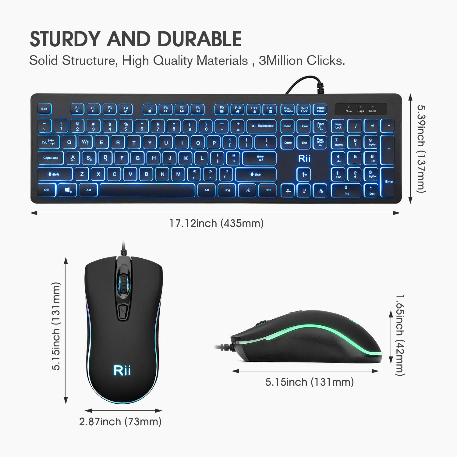 Three Colors Backlit Keyboard and Mouse, Wired Keyboard and Mouse Combo, USB Keyboard and Mouse Set,Quiet Input Gaming Keyboard,Optical RGB Mouse for School,Office,Business and Gaming