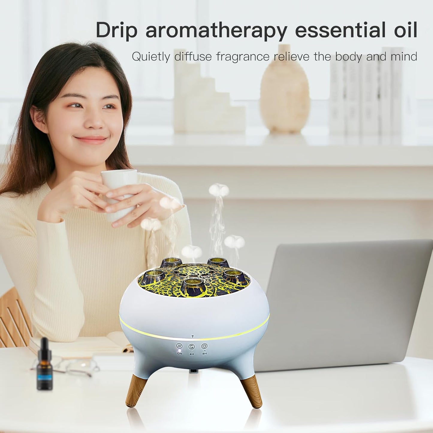 Essential Oil Diffuser 250Ml,Jellyfish Diffuser Volcano Diffuser Air Humidifiers Dynamic Sound Pickup Ultrasonic Aromatherapy Remote Control 7-Color Lights for Home Bedroom Office Hotel(White)