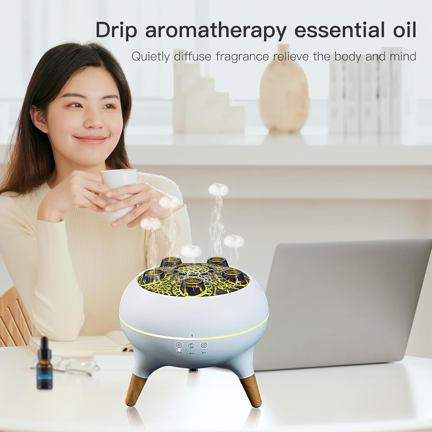 Essential Oil Diffuser 250Ml,Jellyfish Diffuser Volcano Diffuser Air Humidifiers Dynamic Sound Pickup Ultrasonic Aromatherapy Remote Control 7-Color Lights for Home Bedroom Office Hotel(White)