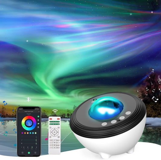 Star Projector Galaxy Projector with 33 Lights, Smart Aurora Lamp Projector 8 White Noise Sound Machine Night Light Projector with Bluetooth Speaker IR Remote Timer for Bedroom/Game Room/Party