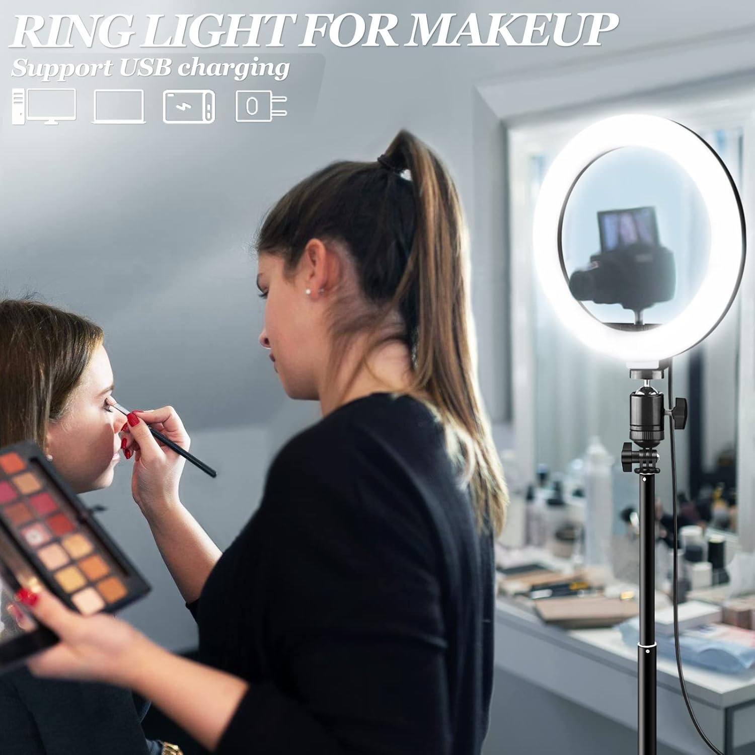 10.2" Ring Light Kit - Adjustable Tripod Stand, Dimmable Leds for Makeup, Photography, Tiktok, Youtube