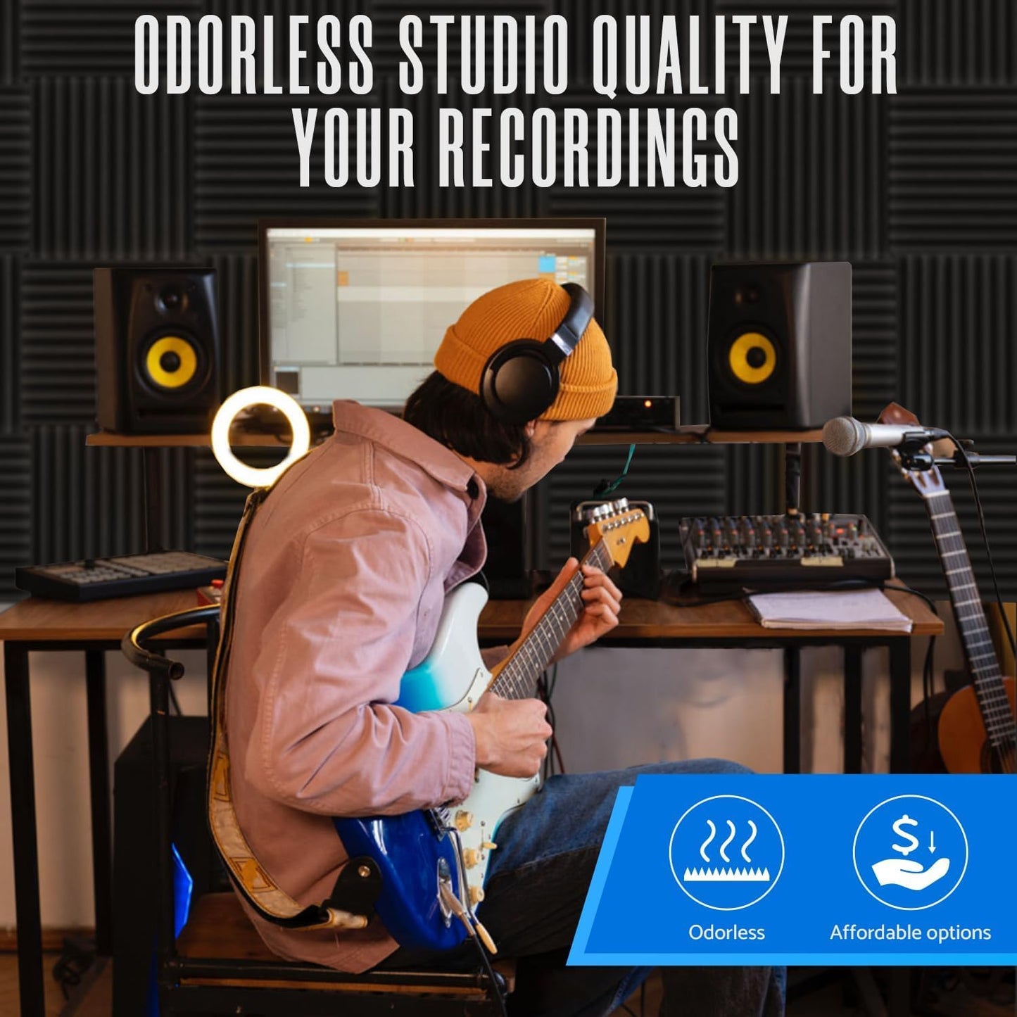 Knightsacoustic 52 Pack Acoustic Foam Panels 1 X 12 X 12 Inches Sound Proof Foam Panels for Walls High Density Studio Wedge Soundproof Wall Panels Sound Proofing Acoustic Panels1