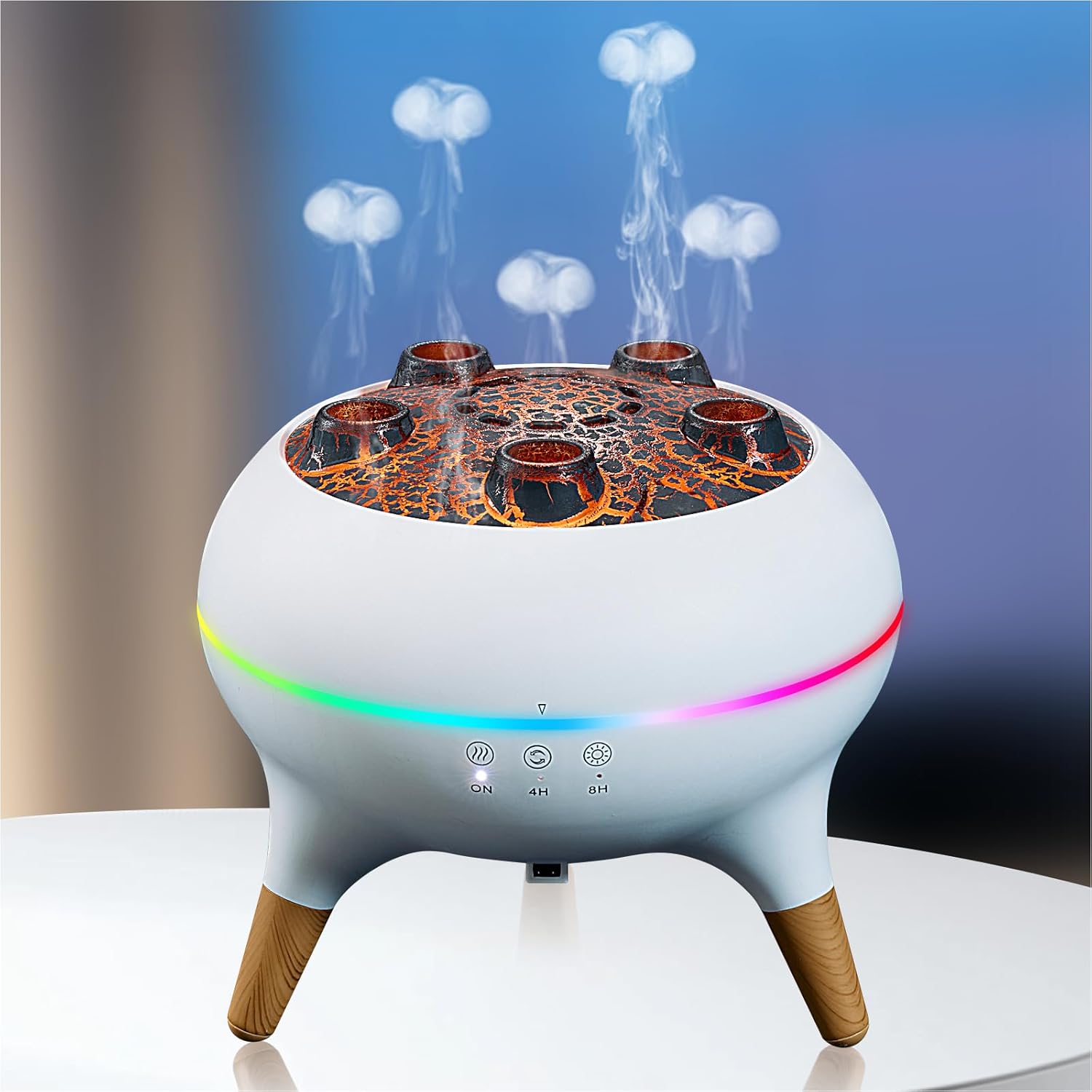 Essential Oil Diffuser 250Ml,Jellyfish Diffuser Volcano Diffuser Air Humidifiers Dynamic Sound Pickup Ultrasonic Aromatherapy Remote Control 7-Color Lights for Home Bedroom Office Hotel(White)
