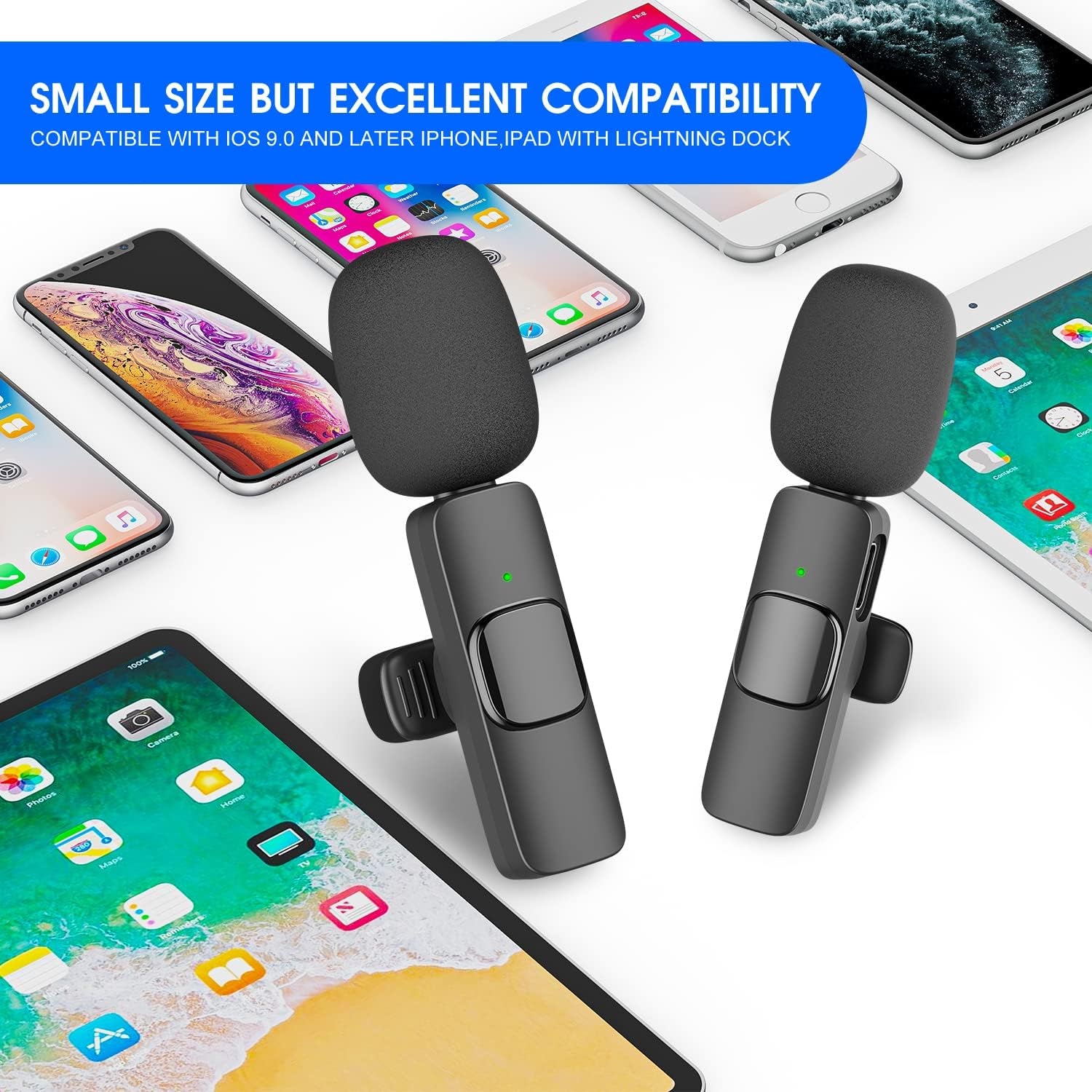 2 Pack Wireless Lavalier Microphone for Iphone Ipad, Lapel Mics Plug-Play 2.4G Ultra-Low Delay Built-In Noise Reduction Chip 8H Working Time for Video Recording Interview Podcast Vlog Youtube