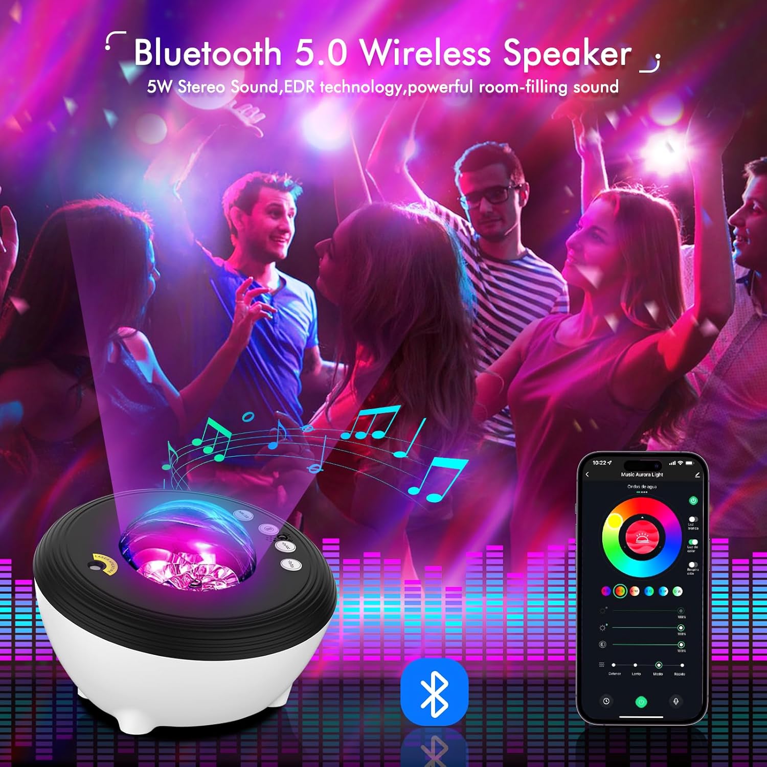 Star Projector Galaxy Projector with 33 Lights, Smart Aurora Lamp Projector 8 White Noise Sound Machine Night Light Projector with Bluetooth Speaker IR Remote Timer for Bedroom/Game Room/Party