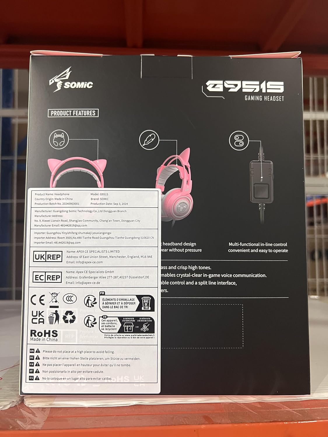 G951S Pink Stereo Gaming Headset with Mic for PS4, Xbox One, PC, Mobile Phone, 3.5MM Sound Detachable Cat Ear Headphones Lightweight Self-Adjusting over Ear Headphones for Women