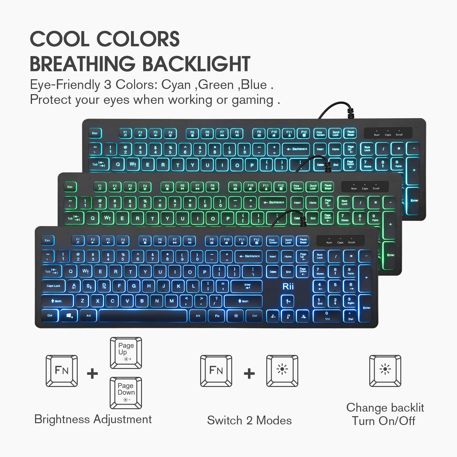 Three Colors Backlit Keyboard and Mouse, Wired Keyboard and Mouse Combo, USB Keyboard and Mouse Set,Quiet Input Gaming Keyboard,Optical RGB Mouse for School,Office,Business and Gaming