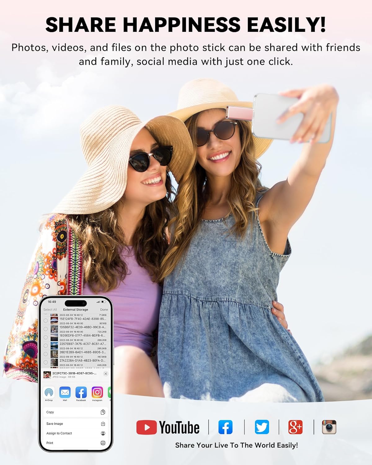 Mfi Certified 256GB Flash Drive for Iphone Ipad, Photo Stick for External Memory Storage, Easily Back up and save Photos, USB Memory Stick Thumb Drive for Iphone/Ipad/Android/Pc (Light Pink, 256GB)