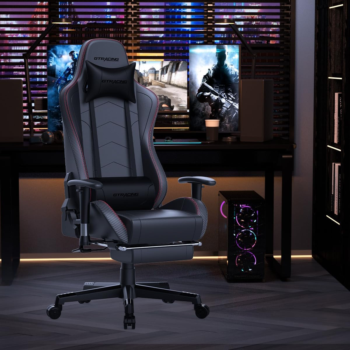 Gaming Chair with Footrest Speakers Video Game Chair Bluetooth Music Heavy Duty Ergonomic Computer Office Desk Chair