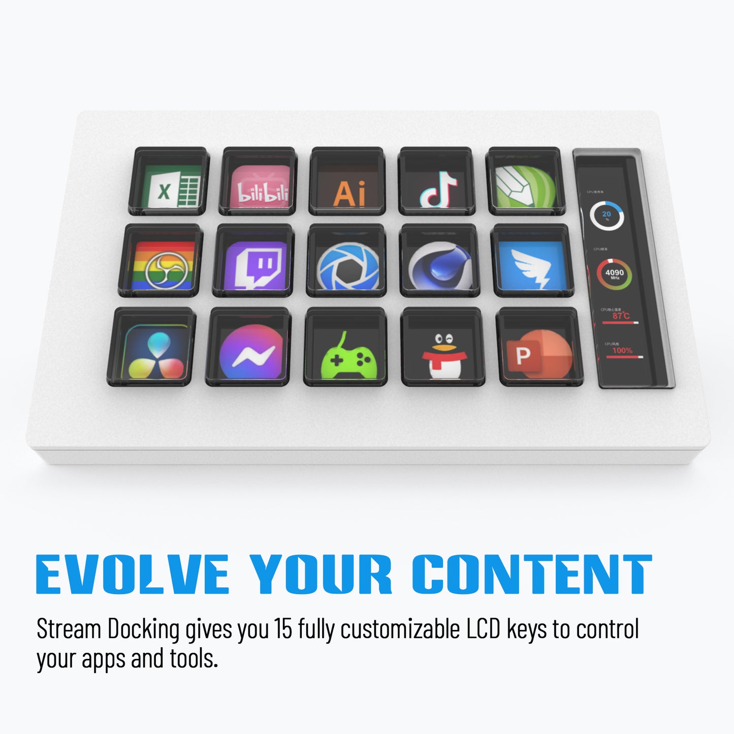 Stream Deck MK.2 White – Studio Controller, 15 Macro Keys, Trigger Actions in Apps and Software like OBS, Twitch, Youtube and More, Works with Mac and PC